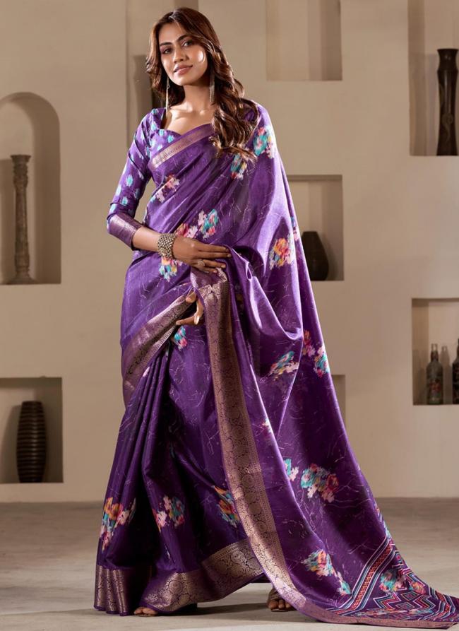 Dola Silk Purple Traditional Wear Foil Print Saree